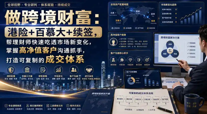 做跨境财富：港险+百慕大+续签，帮理财师快速吃透市场新变化，掌握高净值客户沟通抓手，打造可复制的成交体系-初创源码资源站