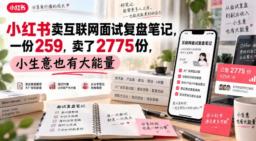 小红书卖互联网面试复盘笔记，一份259，卖了2775份，小生意也有大能量-初创源码资源站