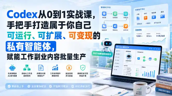 Codex从0到1实战课，手把手打造属于你自己可运行、可扩展、可变现的私有智能体，赋能工作副业内容批量生产-初创源码资源站