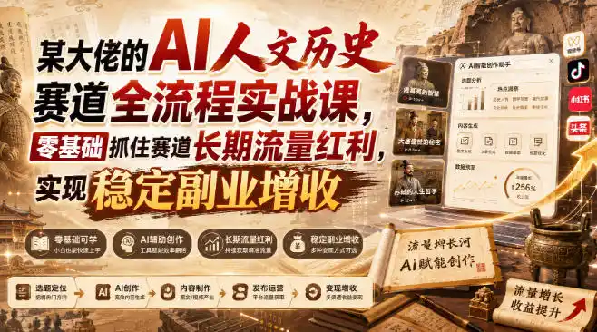 某大佬的AI人文历史赛道全流程实战课，零基础抓住赛道长期流量红利，实现稳定副业增收-初创源码资源站