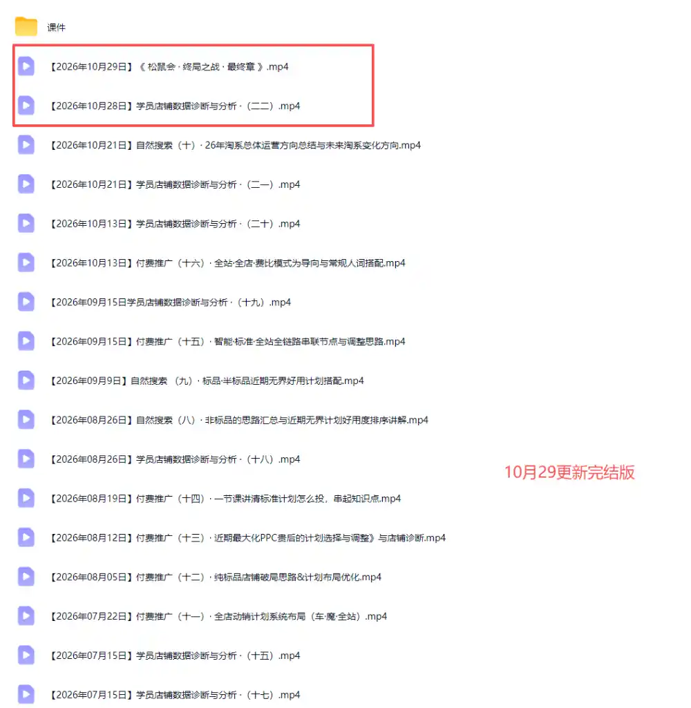 2026淘宝电商终局之战VIP课-更新1029：自然搜索+直通车+无界+精准人群，系统掌握测款动销与全店推广布局方法-初创源码资源站