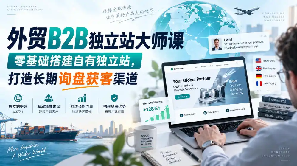 外贸B2B独立站大师课，零基础搭建自有独立站，打造长期询盘获客渠道-初创源码资源站