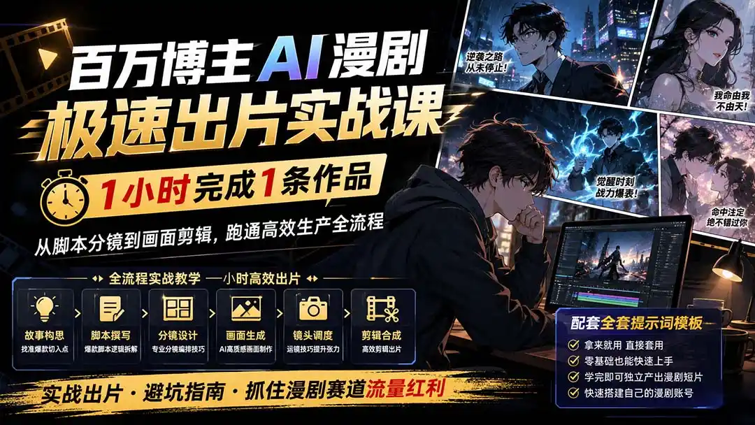 百万博主AI漫剧极速出片实战课：1小时产出条作品，从脚本分镜到画面剪辑，跑通高效生产全流程-初创源码资源站