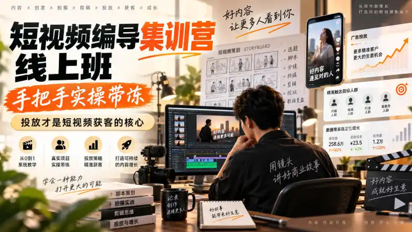 初创源码资源站 短视频编导集训营线上班手把手实操带冻投放才是短视频获客的核心