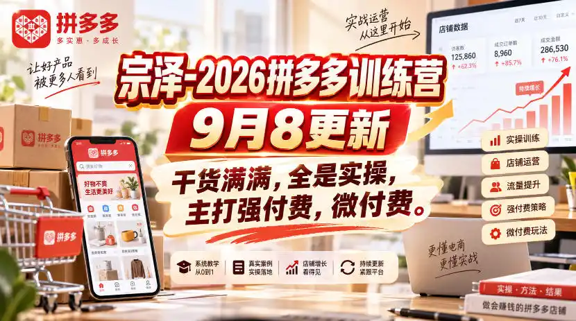 初创源码资源站 宗泽 2026拼多多训练营9月8更新干货满满全是实操主打强付费微付费