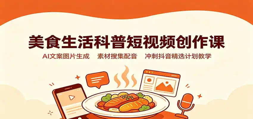 美食生活科普短视频创作课：AI文案图片生成，素材搜集配音，冲刺抖音精选计划教学-初创源码资源站