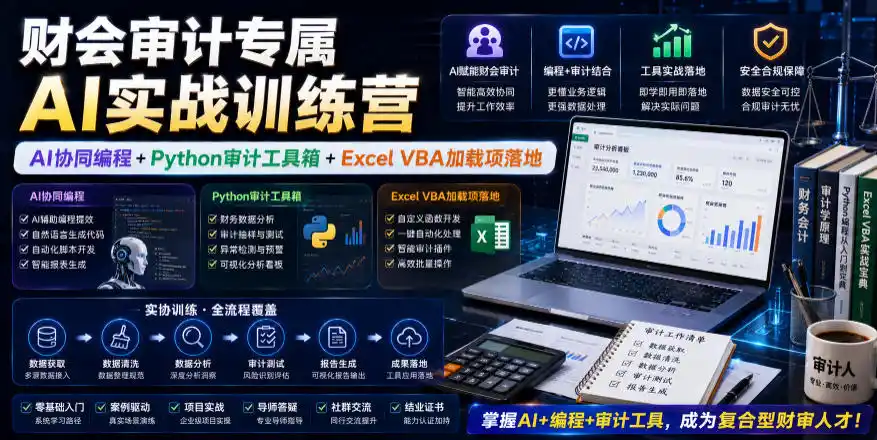 初创源码资源站 财会审计专属AI实战训练营|AI协同编程+Python审计工具箱+Excel VBA加载项落地更新0816