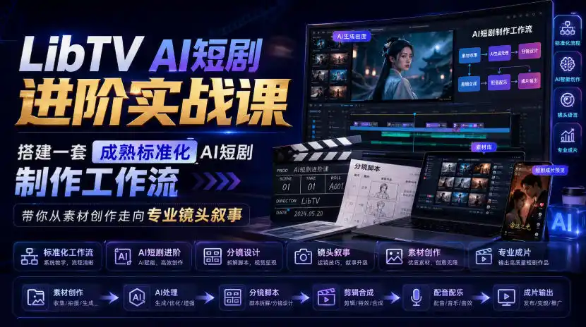 LibTV AI短剧进阶实战课，搭建一套成熟标准化AI短剧制作工作流，带你从素材创作走向专业镜头叙事 - 初创源码资源站-初创源码资源站