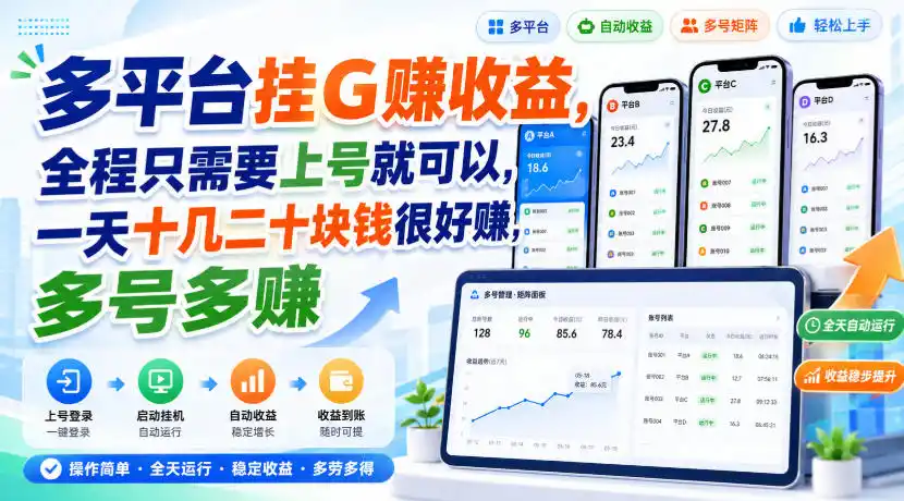 多平台挂G賺收益，全程只需要上号就可以，一天十几二十块钱很好賺，多号多賺【揭秘】-初创源码资源站