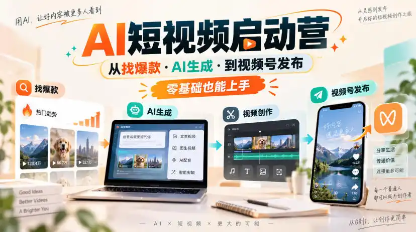 初创源码资源站 AI短视频启动营从找爆款AI生成到视频号发布零基础也能上手