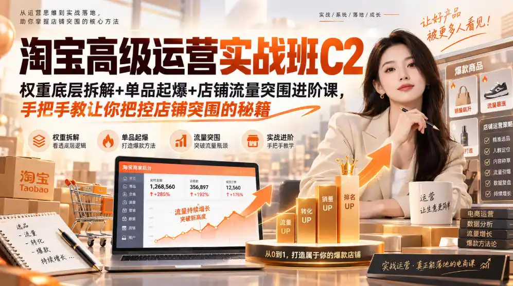 淘宝高级运营实战班C2｜权重底层拆解+单品起爆+店铺流量突围进阶课，手把手教让你把控店铺突围的秘籍-初创源码资源站