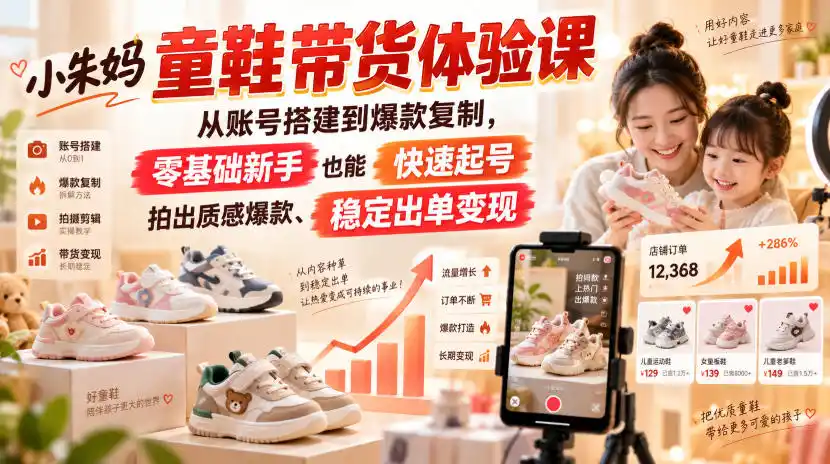 初创源码资源站 小朱妈童鞋带货体验课从账号搭建到爆款复制零基础新手也能快速起号拍出质感爆款稳定出单变现