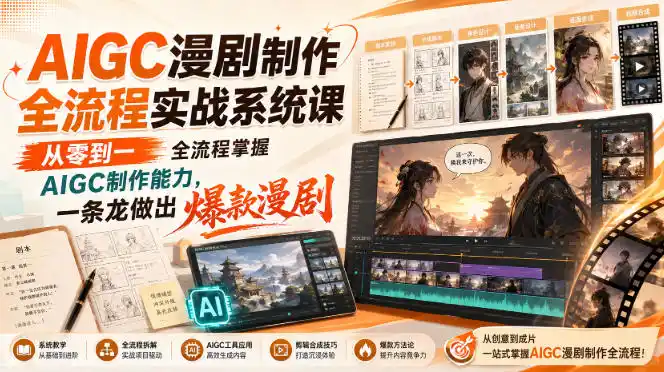 AIGC漫剧制作全流程实战系统课，从零到一全流程掌握AIGC制作能力，一条龙做出爆款漫剧-初创源码资源站