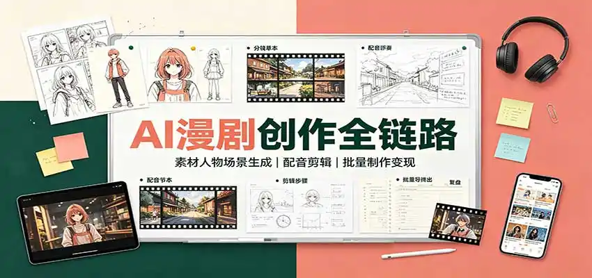 AI漫剧创作全链路：素材人物场景生成，配音剪辑，批量制作变现-初创源码资源站