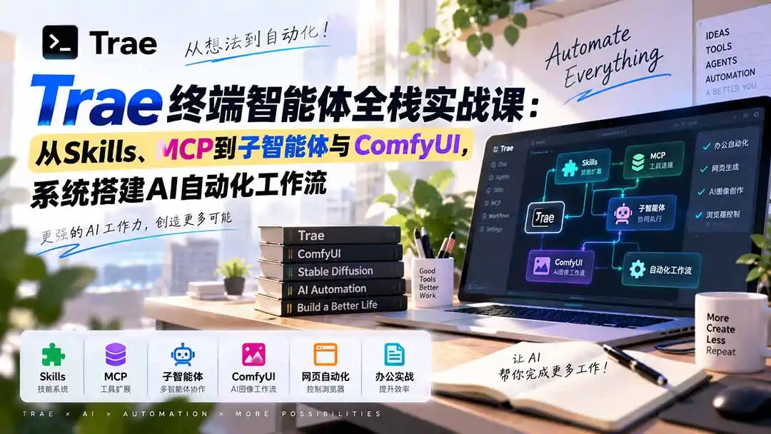Trae终端智能体全栈实战课：从Skills、MCP到子智能体与ComfyUI，系统搭建AI自动化工作流-初创源码资源站