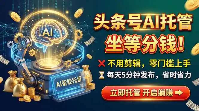 头条AI视频托管，你出号我运营，每天花5分钟发布，月赚1W+，手机可做-初创源码资源站