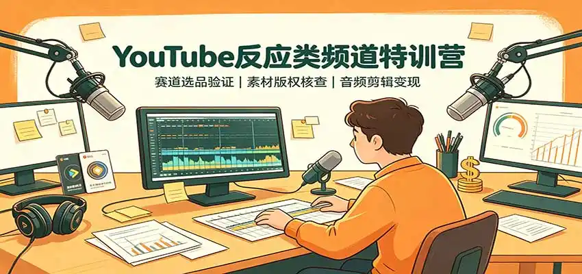 YouTube反应类频道特训营：赛道选品验证，素材版权核查，音频剪辑变现-初创源码资源站