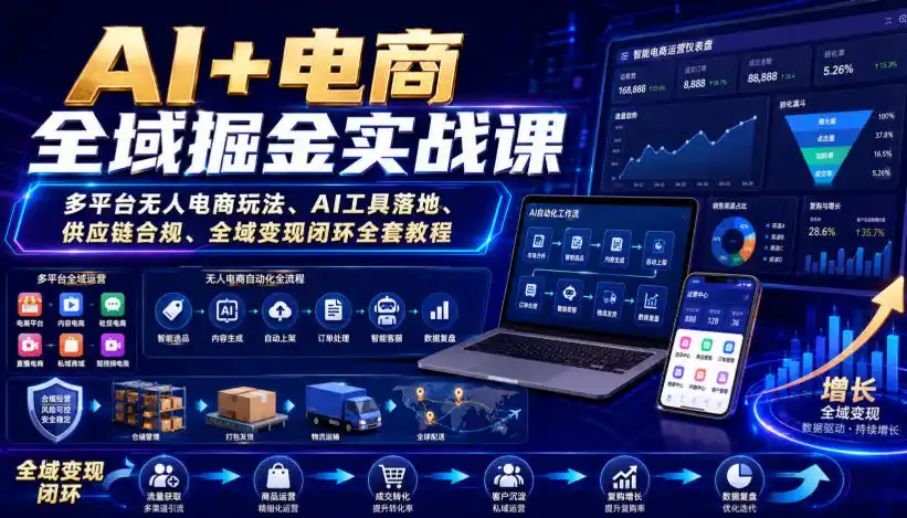 初创源码资源站 AI+电商全域掘金实战课|多平台无人电商玩法AI工具落地供应链合规全域变现闭环全套教程