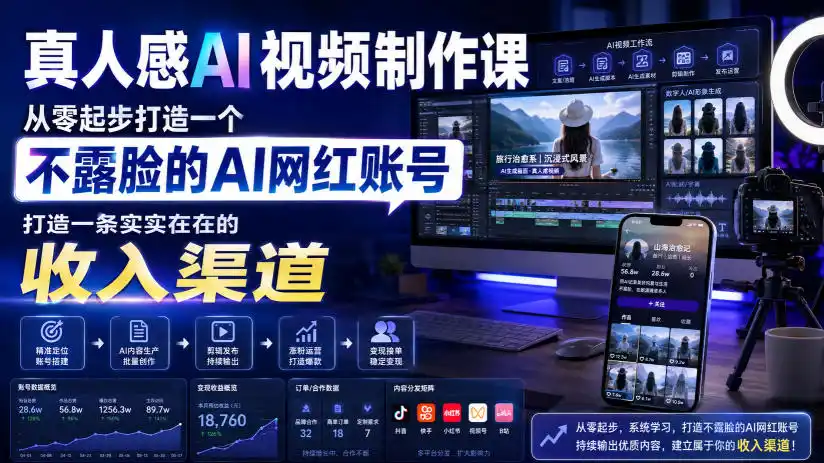 初创源码资源站 真人感AI视频制作课从零起步打造一个不露脸的AI网红账号打造一条实实在在的收入渠道原创双语字幕