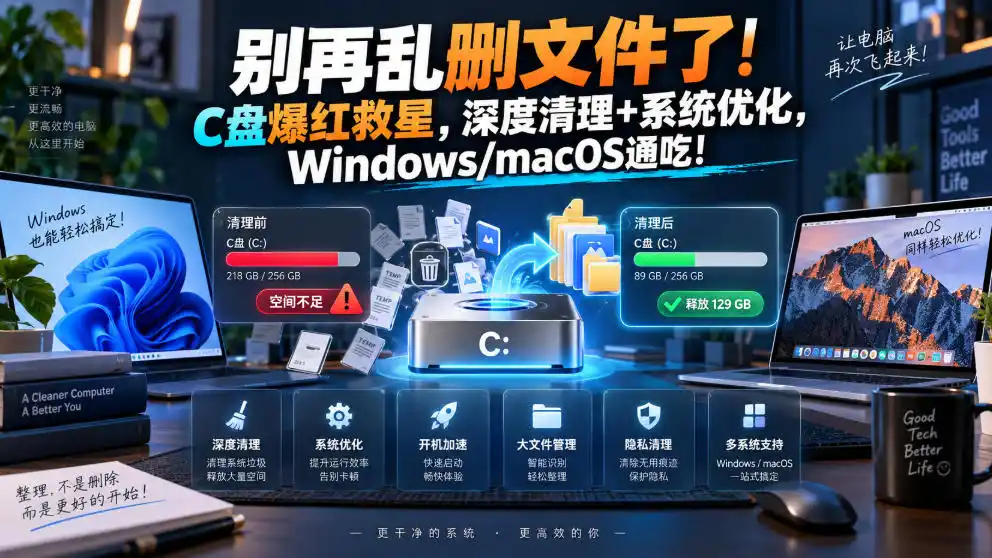 别再乱删文件了！C盘爆红救星，深度清理+系统优化，Windows/macOS通吃！-初创源码资源站