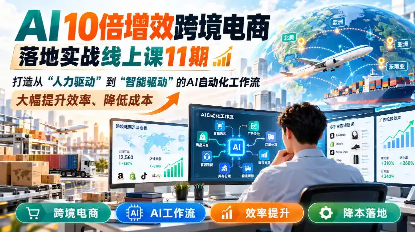 AI 10倍增效跨境电商落地实战线上课11期，打造从人力驱动到智能驱动的AI自动化工作流，大幅提升效率、降低成本-初创源码资源站
