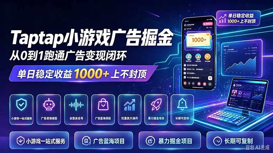 TapTap小游戏广告掘金日赚收益1000+上不封顶-初创源码资源站