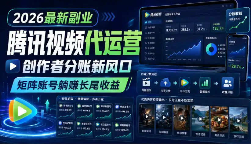 初创源码资源站 2026最新副业之腾讯视频代运营创作者分账新风口矩阵账号躺賺长尾收益揭秘