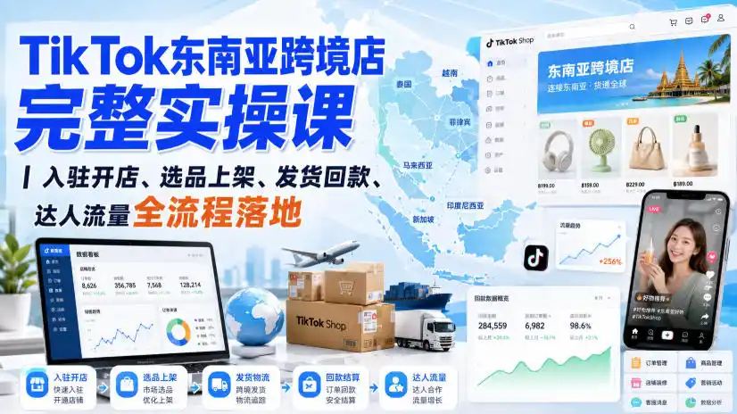 TikTok东南亚跨境店完整实操课｜入驻开店、选品上架、发货回款、达人流量全流程落地 - 初创源码资源站-初创源码资源站