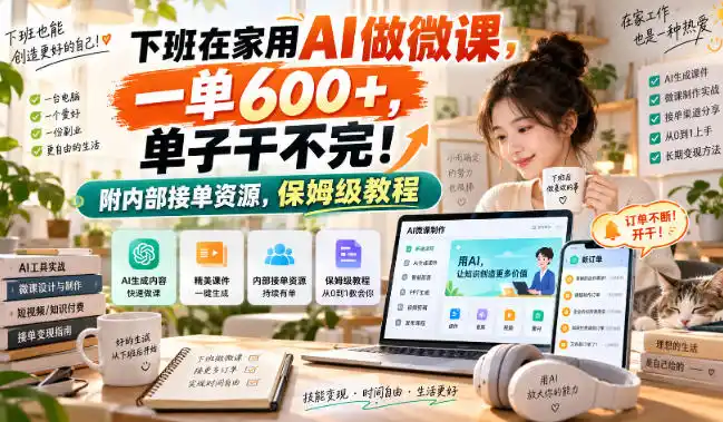 下班在家用AI做微课，一单600+，单子干不完！附内部接单资源，保姆级教程【揭秘】-初创源码资源站