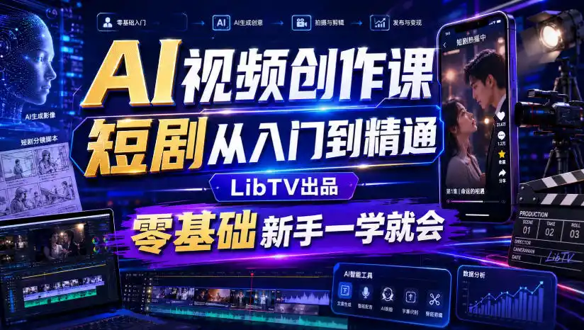 AI视频创作课，短剧从入门到精通，LibTV出品，零基础新手一学就会 - 初创源码资源站-初创源码资源站