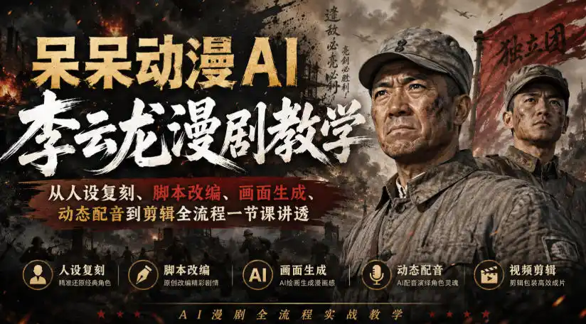 初创源码资源站 呆呆动漫AI李云龙漫剧教学从人设复刻脚本改编画面生成动态配音到剪辑全流程一节课讲透