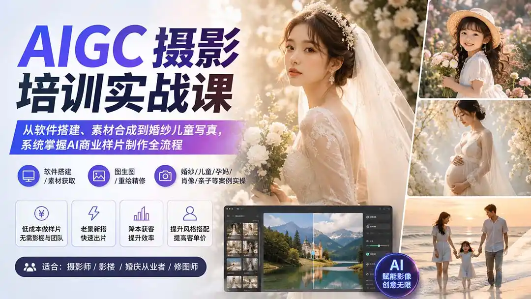 AIGC摄影培训实战课：从软件搭建、素材合成到婚纱儿童写真，系统掌握AI商业样片制作全流程-初创源码资源站