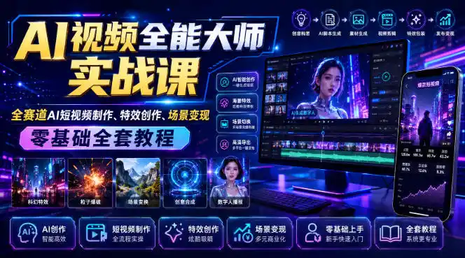 AI视频全能大师实战课｜全赛道AI短视频制作、特效创作、场景变现零基础全套教程 - 初创源码资源站-初创源码资源站