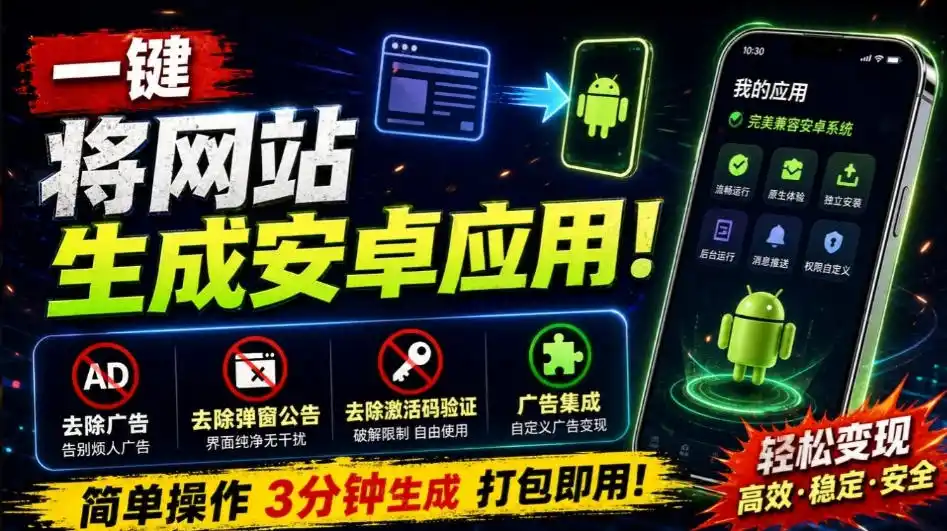 目前最好用，一键将网站生成安卓应用！支持去除广告、弹窗公告、激活码验证、广告集成等web-to-app-初创源码资源站
