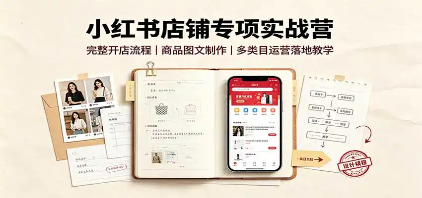 小红书店铺专项实战营：完整开店流程，商品图文制作，多类目运营落地教学-初创源码资源站