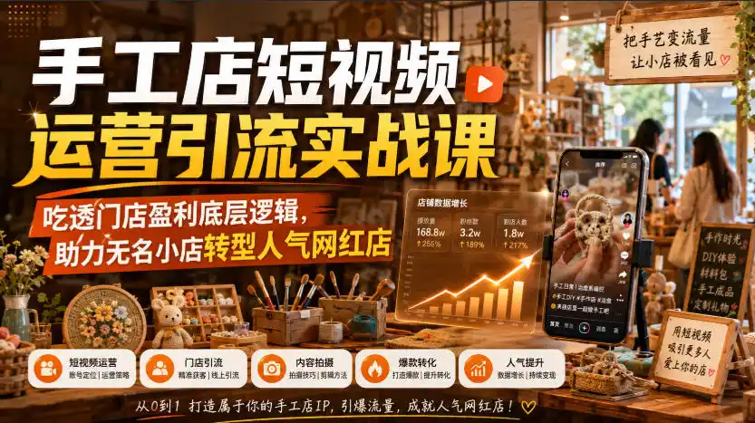 初创源码资源站 手工店短视频运营引流实战课吃透门店盈利底层逻辑助力无名小店转型人气网红店