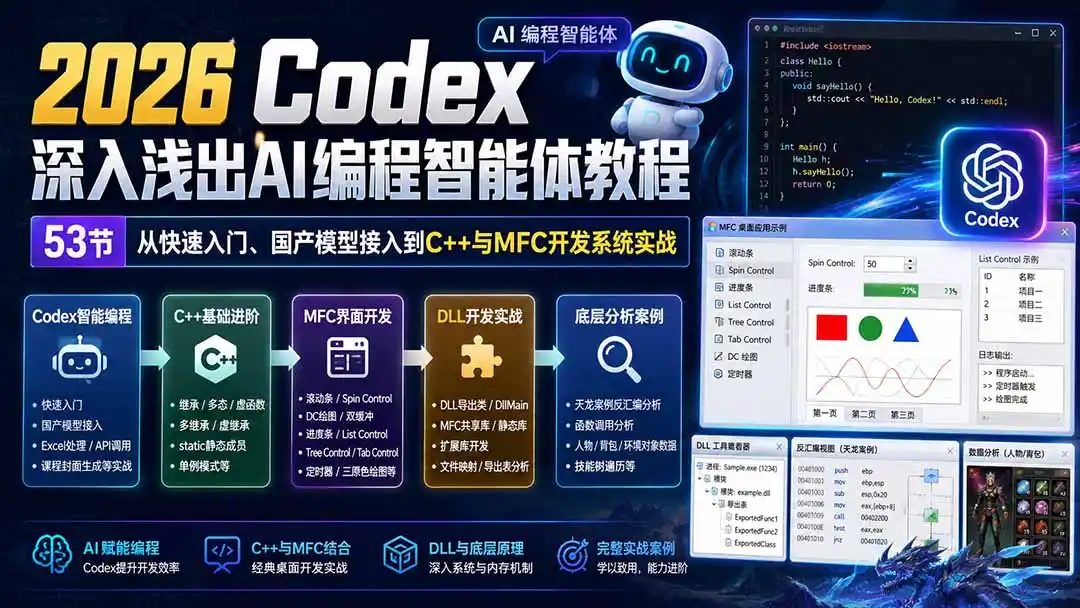 2026 Codex深入浅出AI编程智能体教程：53节从快速入门、国产模型接入到C++与MFC开发系统实战-初创源码资源站