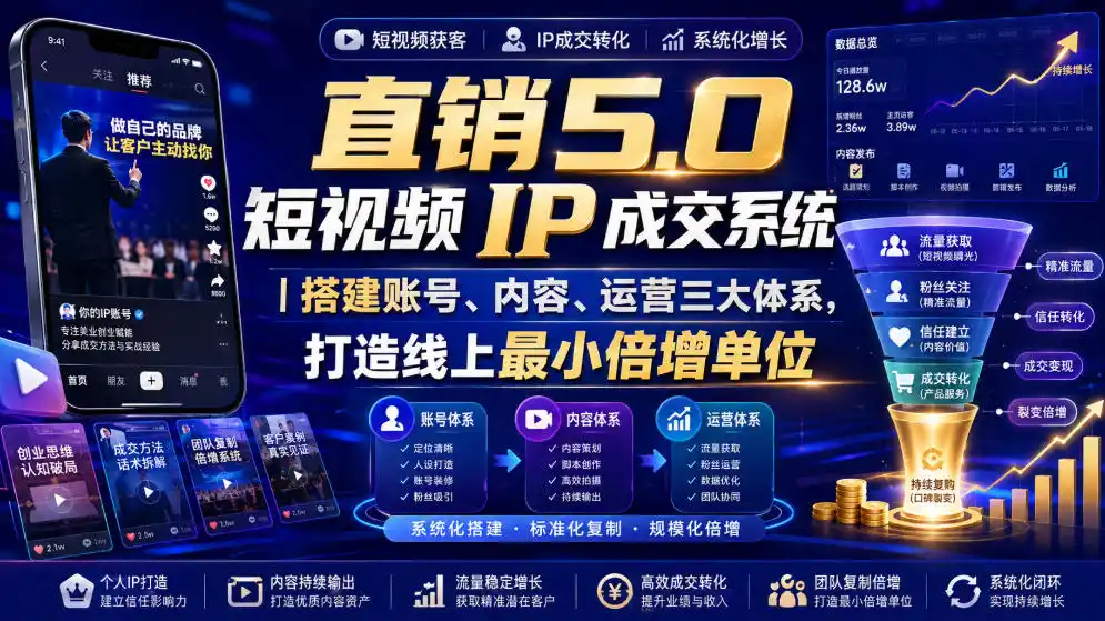 初创源码资源站 大元子直销50短视频IP成交系统|搭建账号内容运营三大体系打造线上最小倍增单位