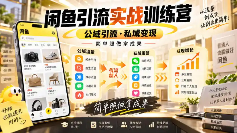 闲鱼引流实战训练营，公域引流·私域变现，简单照做拿成果-初创源码资源站