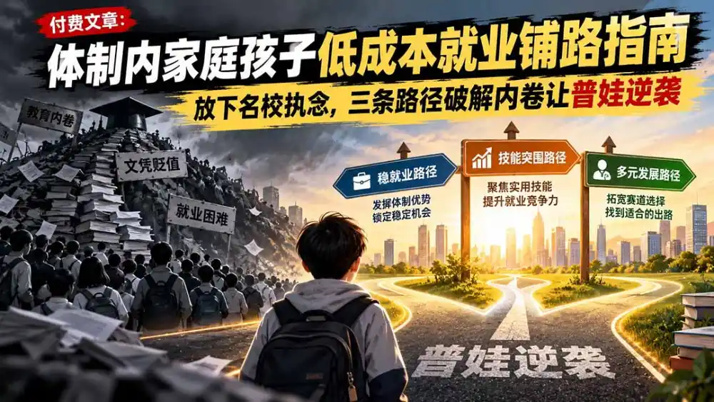 付费文章：体制内家庭孩子低成本就业铺路指南，放下名校执念，三条路径破解内卷让普娃逆袭-初创源码资源站