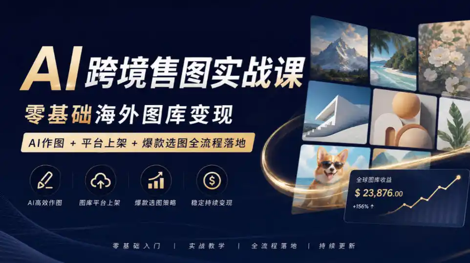 初创源码资源站 AI跨境售图实战课零基础海外图库变现AI作图+平台上架+爆款选图全流程落地