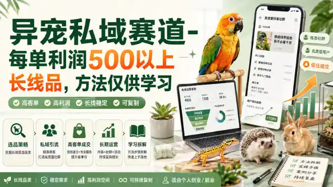 初创源码资源站 异宠私域赛道 每单利润500以上长线品方法仅供学习