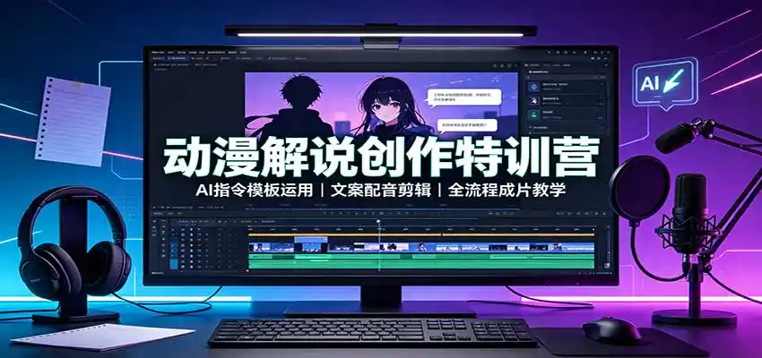 动漫解说创作特训营：AI指令模板运用，文案配音剪辑，全流程成片教学-初创源码资源站