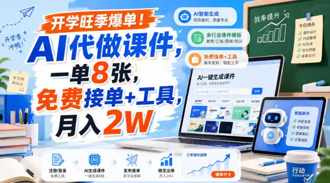开学旺季爆单！AI代做课件，一单8张，免费接单+工具，月入2W【揭秘】-初创源码资源站