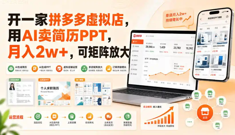 初创源码资源站 开一家拼多多虚拟店用AI卖简历PPT月入2w+可矩阵放大揭秘
