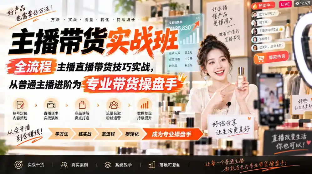 主播带货实战班ZB，全流程主播直播带货技巧实战，从普通主播进阶为专业带货操盘手-初创源码资源站