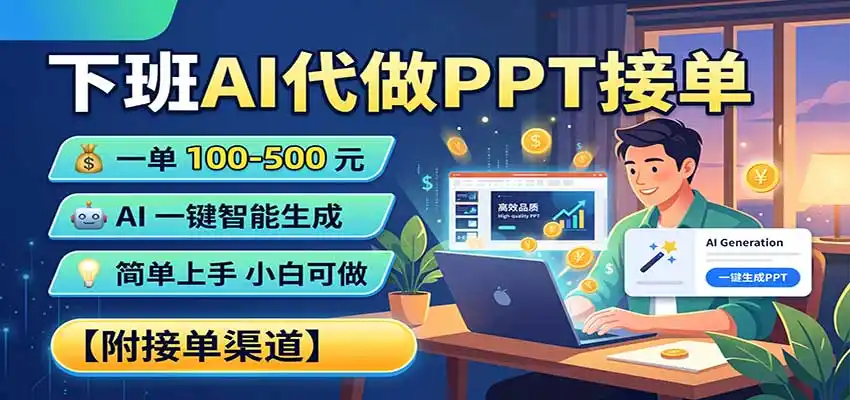 下班AI代做PPT接单，一单100-500，AI一键生成，小白也能做，附接单渠道-初创源码资源站