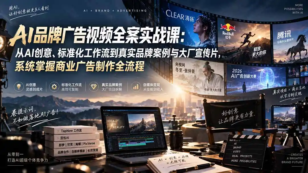 AI品牌广告视频全案实战课：从AI创意、标准化工作流到真实品牌案例与大厂宣传片，系统掌握商业广告制作全流程-初创源码资源站