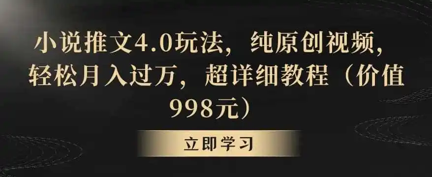 小说推文4.0玩法，纯原创视频，轻松月入过万，超详细教程（价值998元）【揭秘】-初创源码资源站