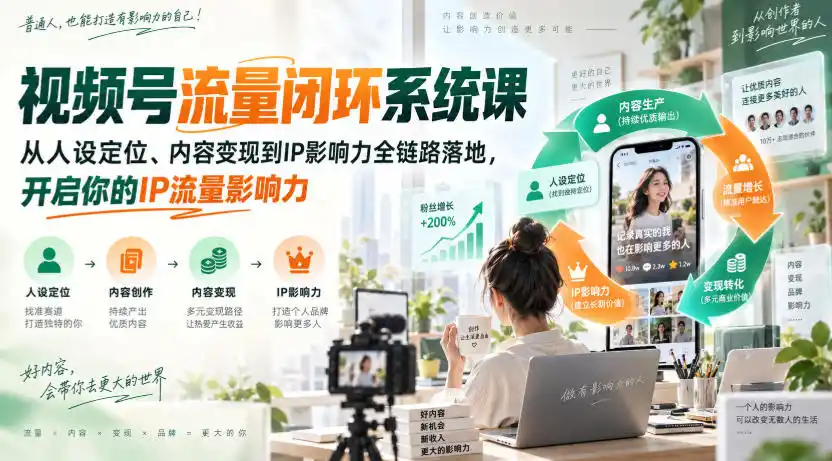 视频号流量闭环系统课，从人设定位、内容变现到IP影响力全链路落地，开启你的IP流量影响力-初创源码资源站